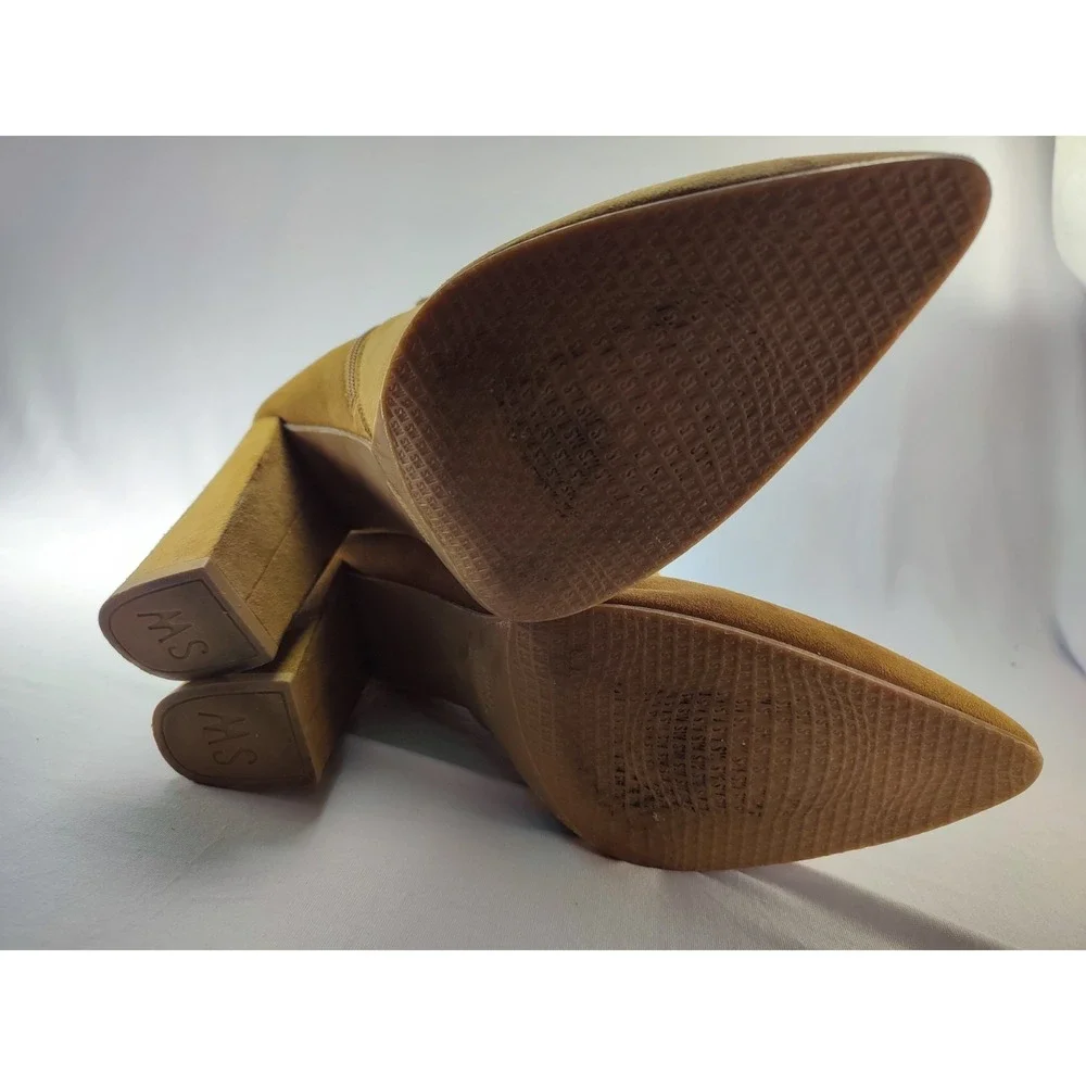 Stuart Weitzman Tan Camel Suede Block Heel Pointed Toe Ankle Boot Womens 10 M